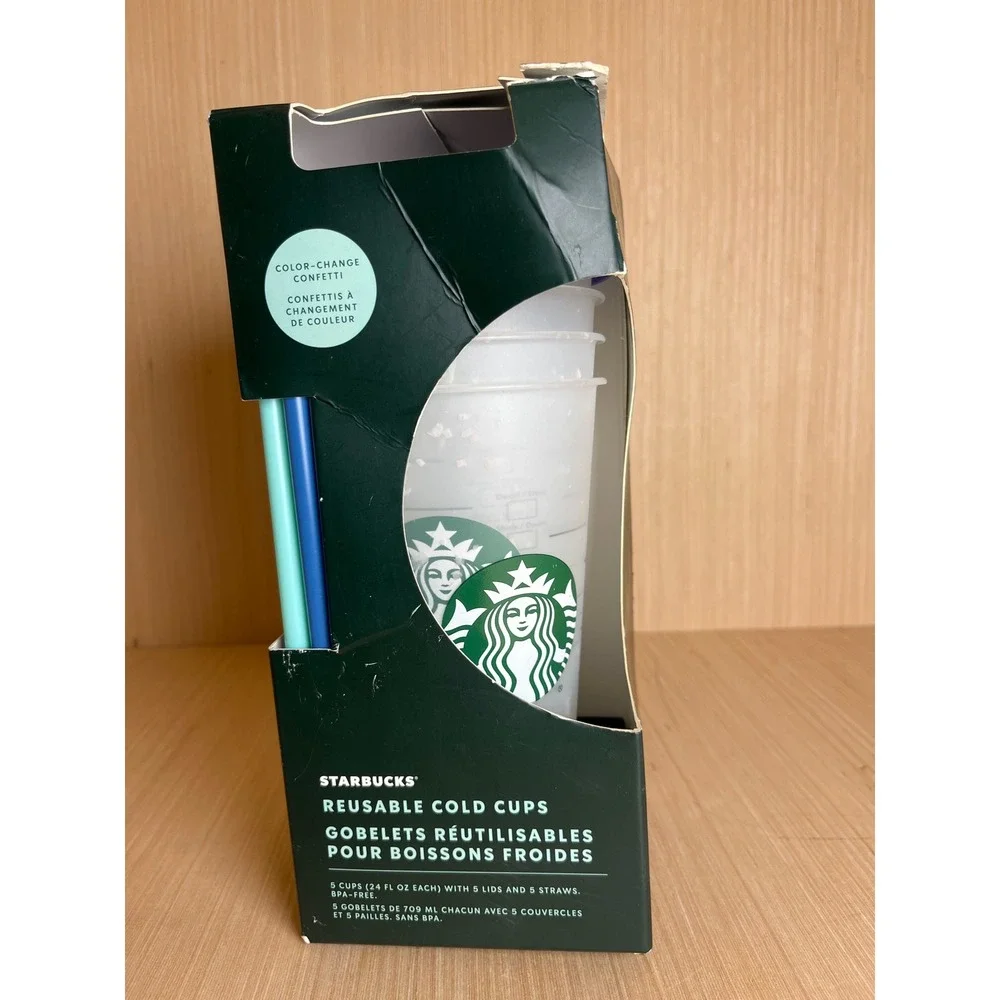 Starbucks Reusable Color Changing Confetti Cold Cups 24oz Tumbler Set of 4 NEW